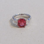 Leyser 950 Platinum Pinkish-Red Spinel Diamond Ring 5