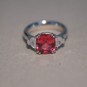 Leyser 950 Platinum Pinkish-Red Spinel Diamond Ring 8